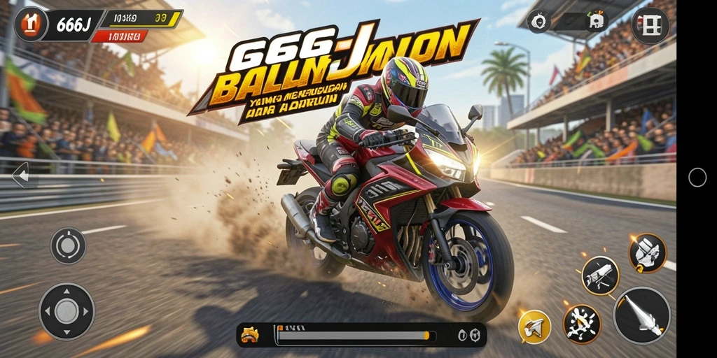 Tampilan gameplay mendebarkan dari balapan motor di 666J.