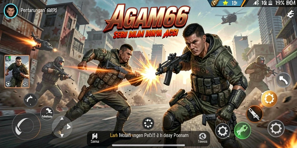 Screenshot utama AGAM66 menampilkan momen aksi intens di battlefield.