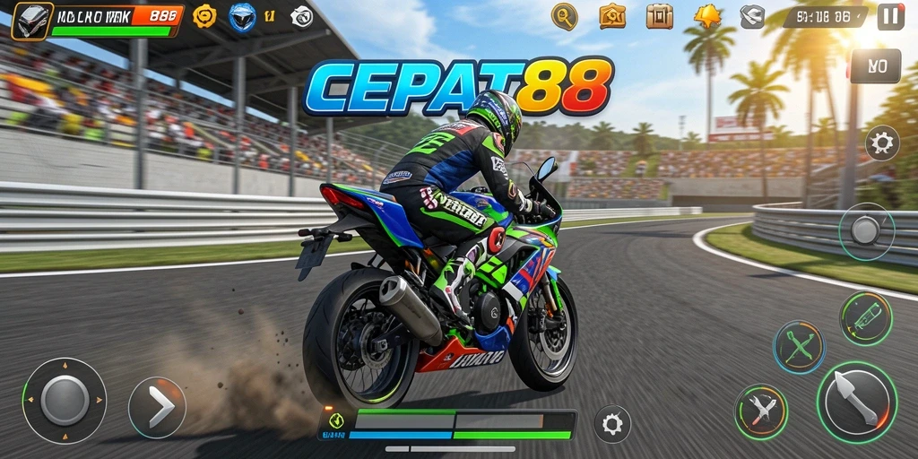 Gameplay mendebarkan dari balap motor CEPAT88 dengan lintasan yang menantang.