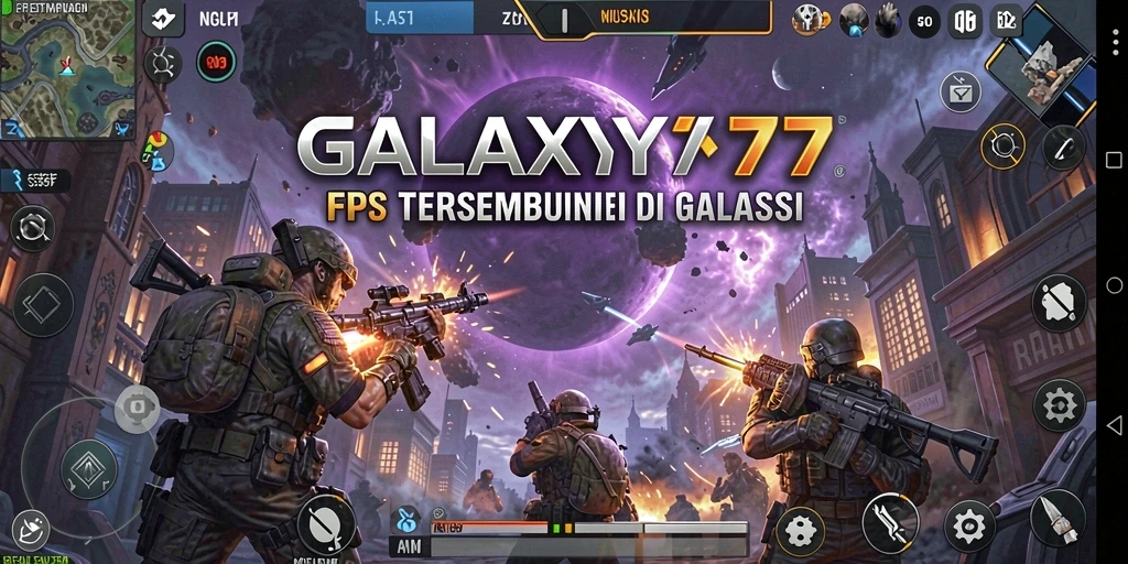 Tampilan gameplay menegangkan dari pertempuran galaksi di GALAXY77.