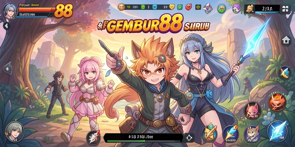 Tampilan gameplay menarik dari GEMBUR88 dengan karakter anime.