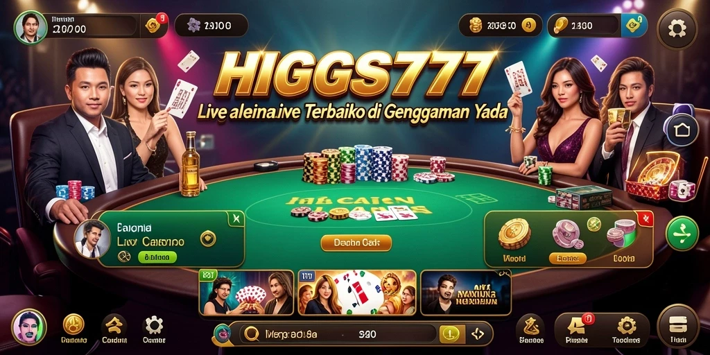 Screenshot gameplay menampilkan dealer profesional dan permainan langsung di HIGGS777.