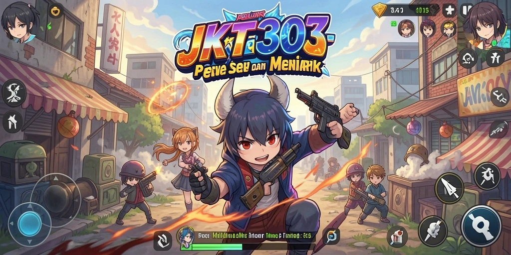 Screenshot gameplay JKT303 dengan karakter Anime yang menonjol.