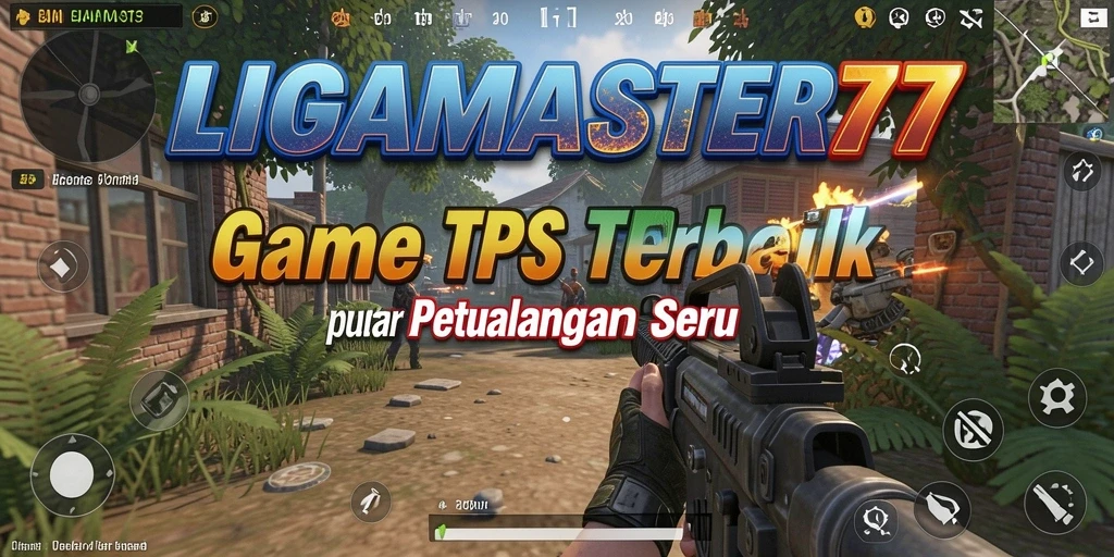 Tangkapan layar gameplay LIGAMASTER77 menampilkan aksi seru dalam pertarungan TPS.