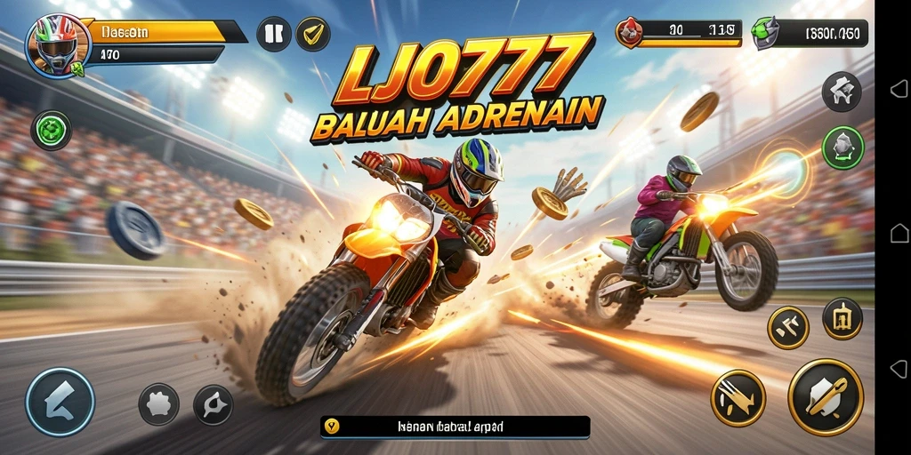 Tampilkan gameplay seru balapan LJO777 dengan kendaraan cepat.