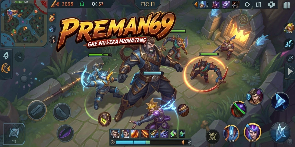 Screenshot gameplay <strong>PREMAN69</strong> menampilkan pertempuran seru antara dua tim.