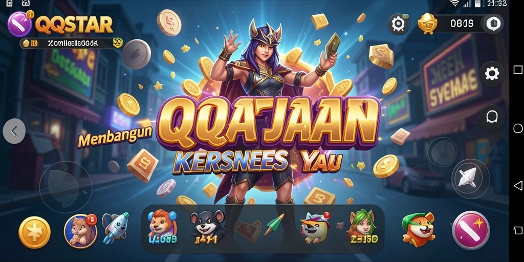 Tampilan gameplay menarik dari QQSTAR dengan elemen Tycoon.