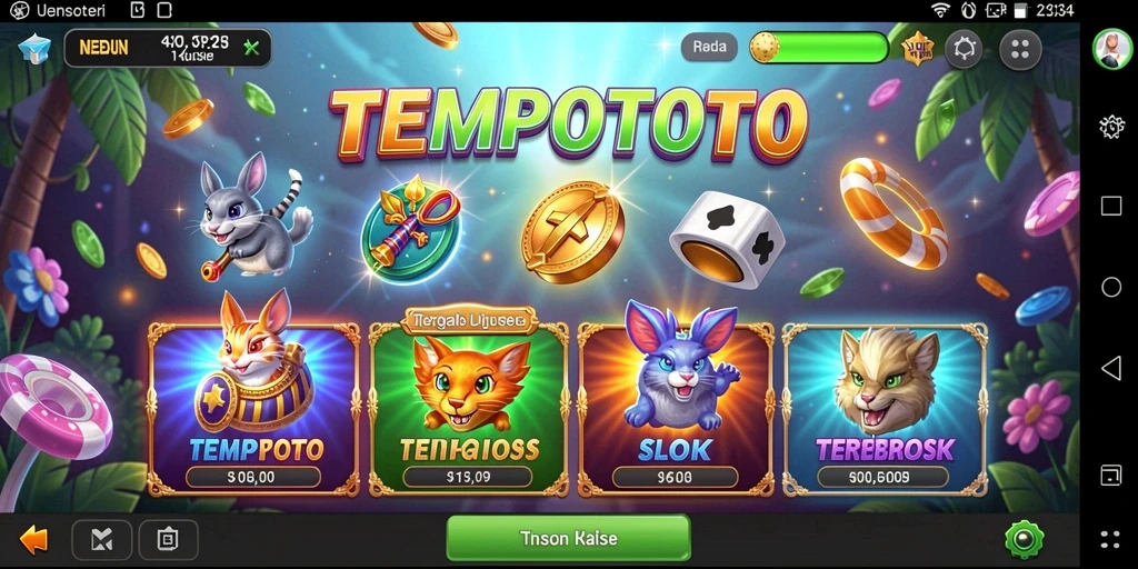 Tangkapan layar gameplay Slot TEMPOTOTO yang menarik dan penuh warna.