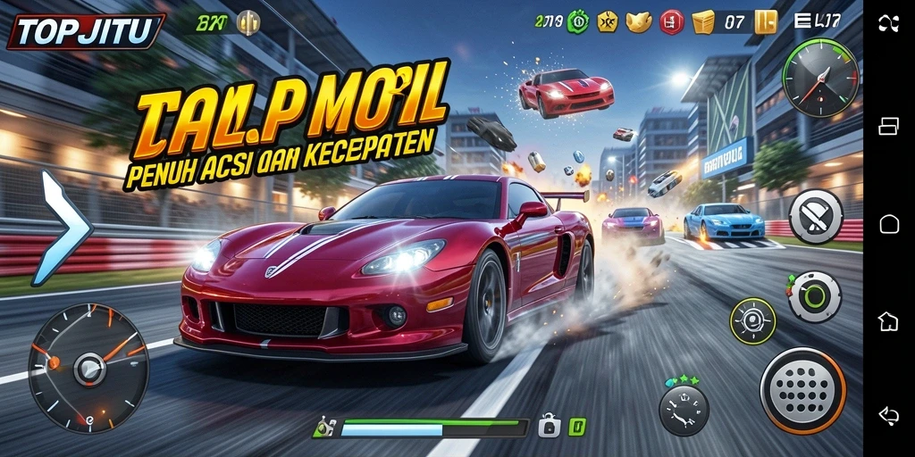 Tampilan gameplay balapan di TOPJITU yang seru dan mendebarkan.
